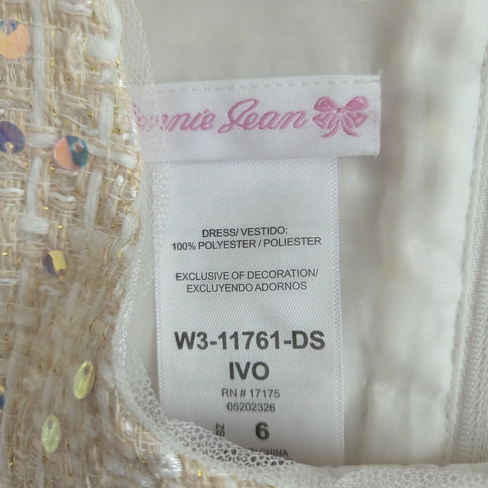 Bonnie Jean Girl's Beige Sequin Embellished Boucle Shift Dress Size 6 - Picture 4 of 4